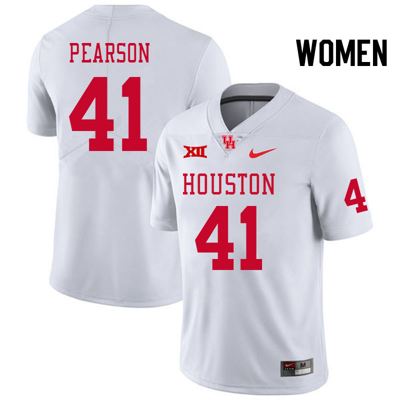 Women #41 Chris Pearson Houston Cougars Big 12 XII College Football Jerseys Stitched-White